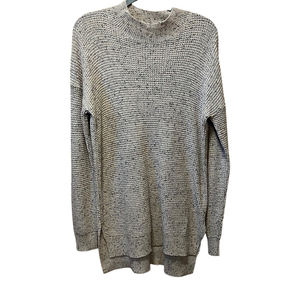 BP. Womens Mock Neck Speckled Knit‎ Tunic Sweater Cream Marl Large High-Low Hem